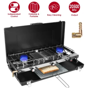 3-Burner Propane Camping Stove 20000 BTUs